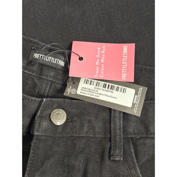 NWT Pretty Little Thing Washed Black Longline Fitted Denim Shorts Sz 8 US/12 UK - Picture 7 of 11